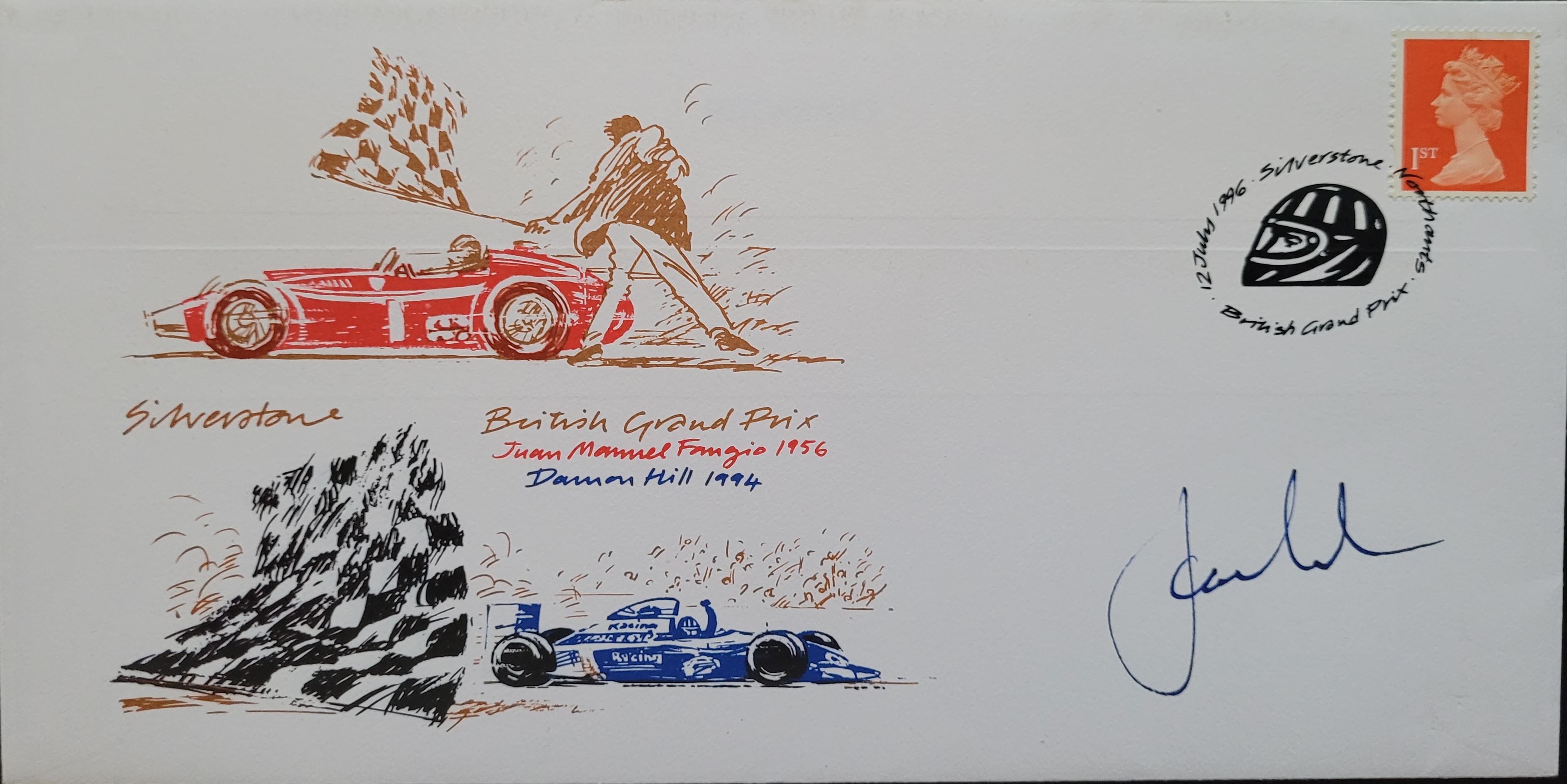 1996 SILVERSTONE MOTOR RACING LTD EDITION POSTAL COVER AUTOGRAPHED BY JONATHAN PALMER