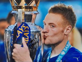 LEICESTER CITY JAMIE VARDY AUTOGRAPHED LARGE PHOTO
