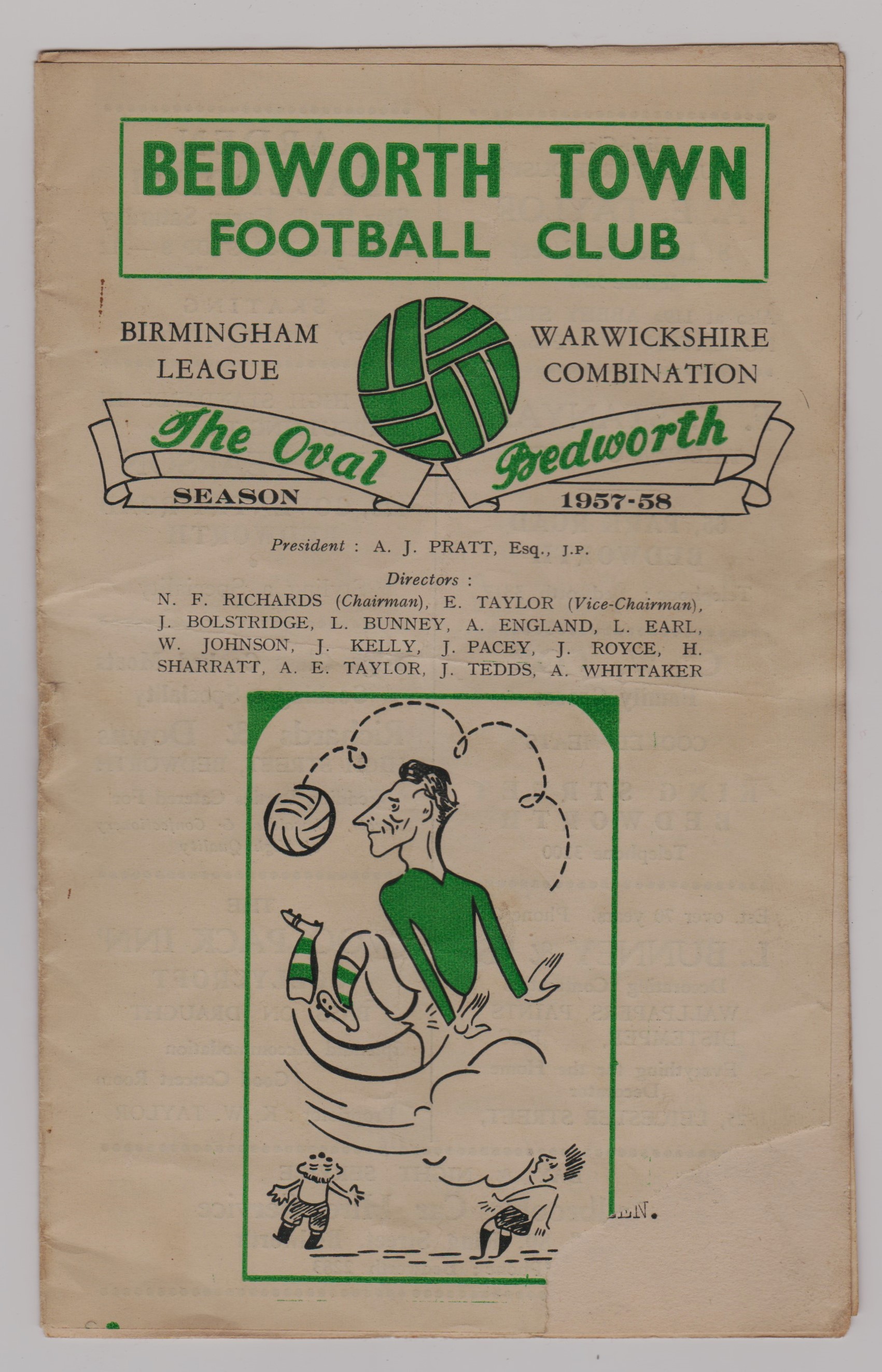 1958/59 BEDWORTH TOWN V ASTON VILLA 'A' BIRMINGHAM LEAGUE