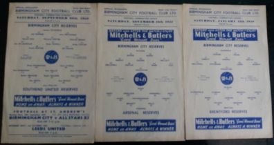 BIRMINGHAM CITY RESERVES 1957-8 V ARSENAL & BRENTFORD 1959 V SOUTHEND