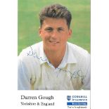 CRICKET DARREN GOUGH YORKSHIRE & ENGLAND AUTOGRAPHED CORNHILL PHOTO CARD