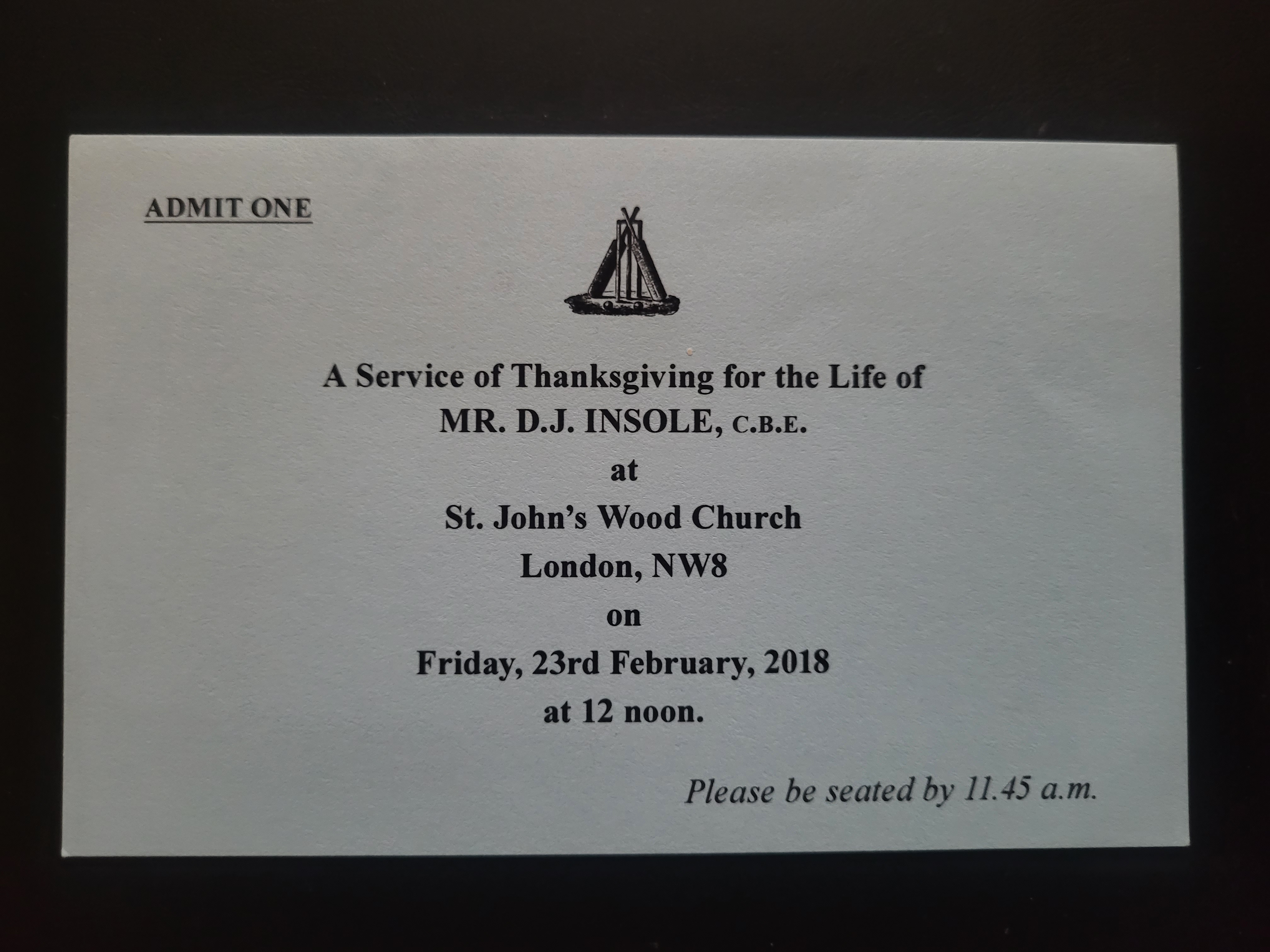 CRICKET DOUGLAS INSOLE THANKSGIVING SERVICE, M C C LETTER & TICKET - Image 3 of 3