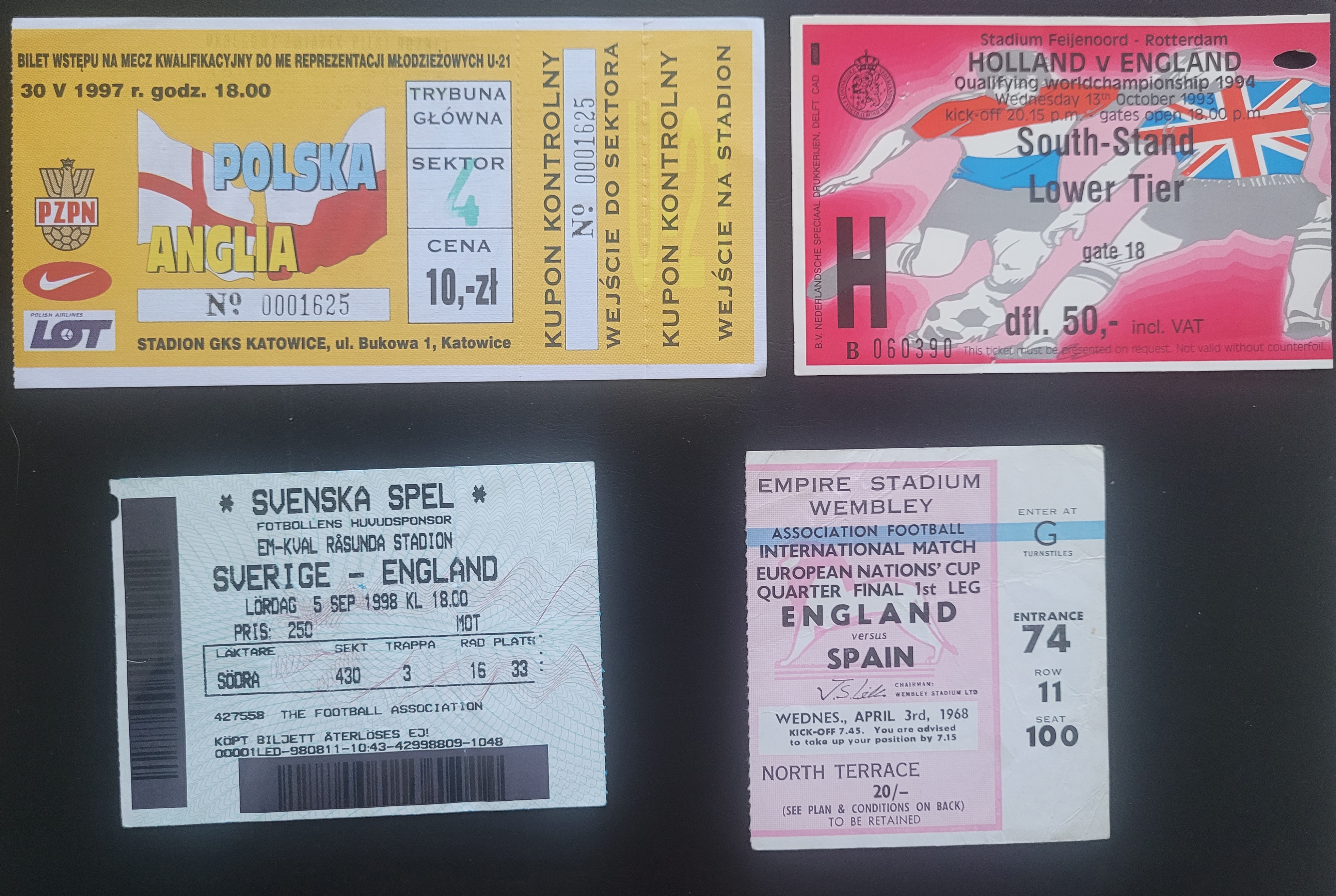 24 ENGLAND HOME & AWAY MATCH TICKETS 1968 TO 2004