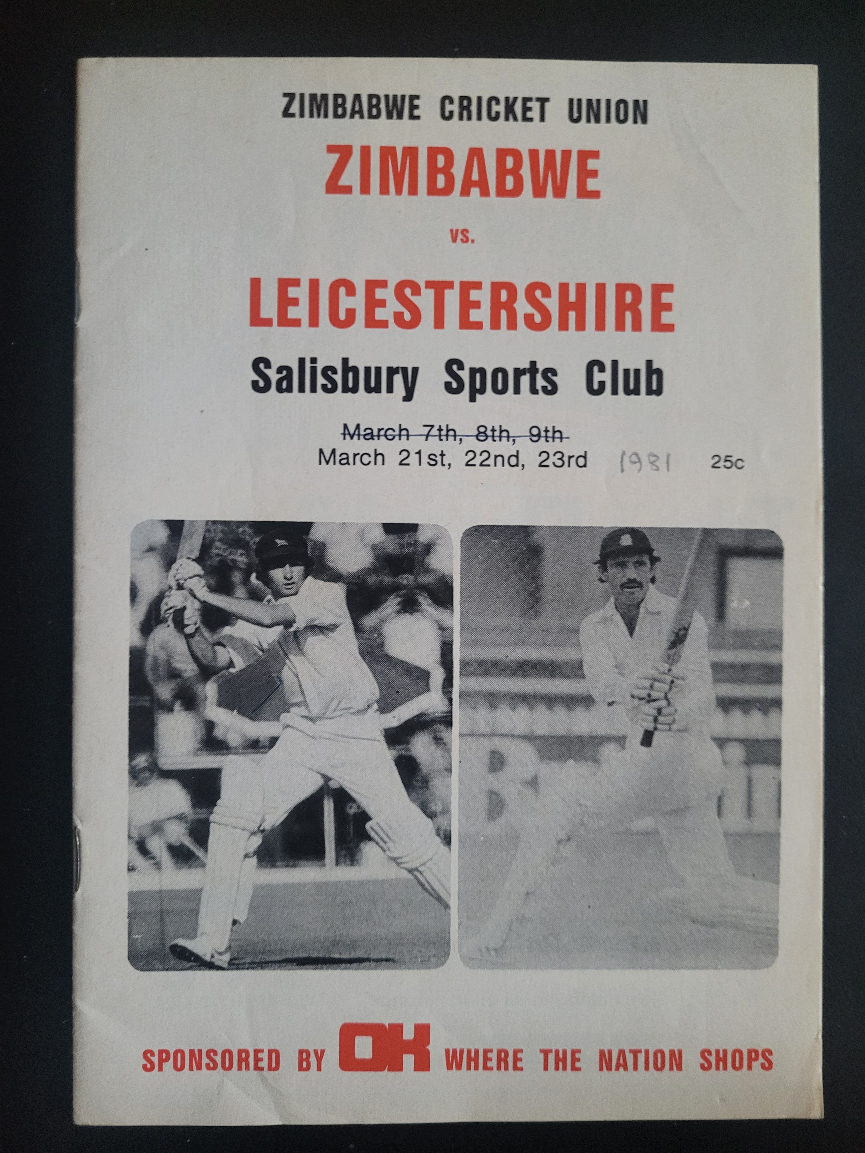 CRICKET 1981 ZIMBABWE V LEICESTERSHIRE PROGRAMME