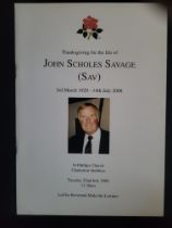 CRICKET JOHN SAVAGE FUNERAL ORDER OF SERVICE