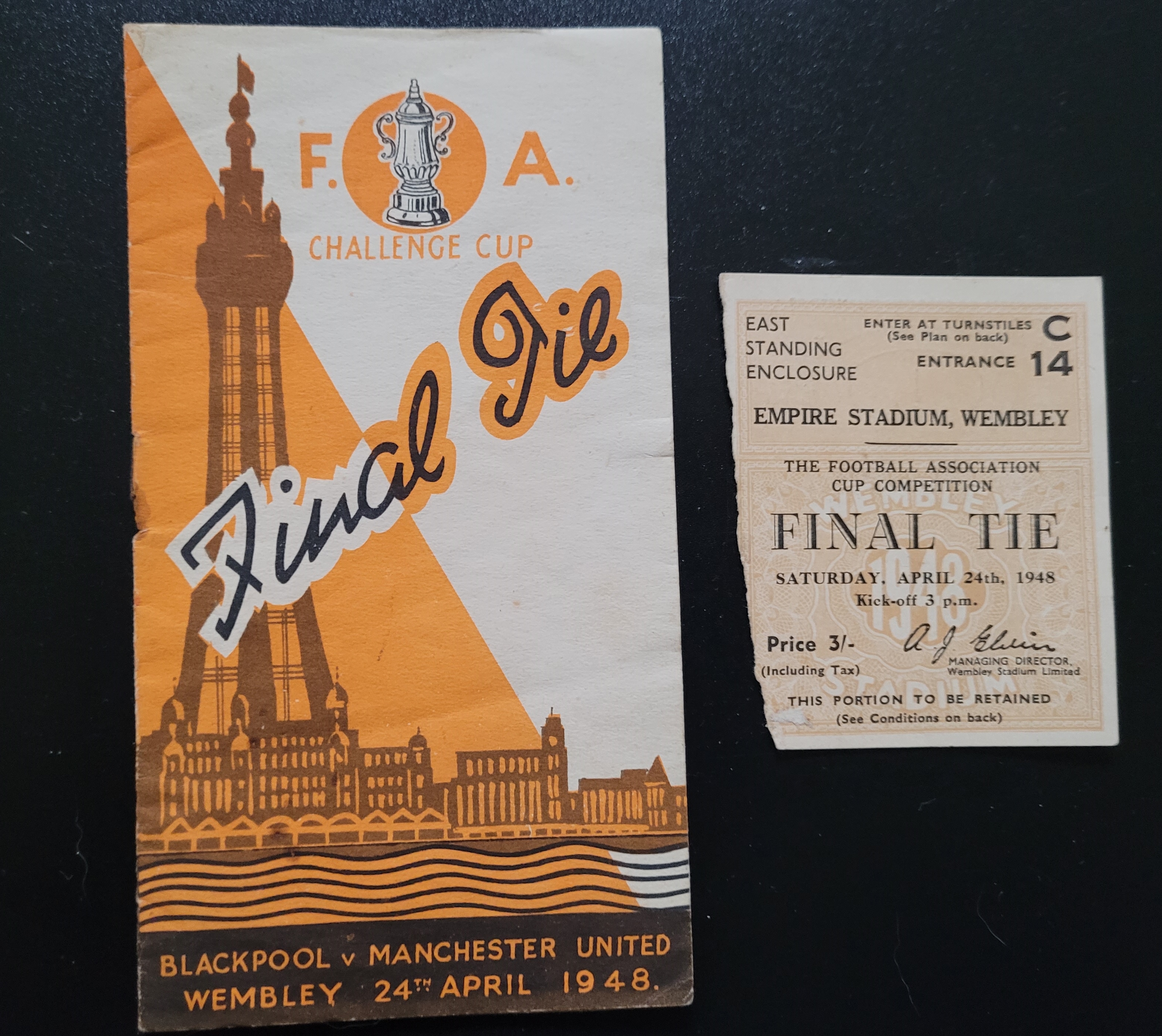 1948 FA CUP FINAL BLACKPOOL V MANCHESTER UNITED SMALL BROCHURE & TICKET FOR THE FINAL