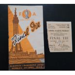 1948 FA CUP FINAL BLACKPOOL V MANCHESTER UNITED SMALL BROCHURE & TICKET FOR THE FINAL