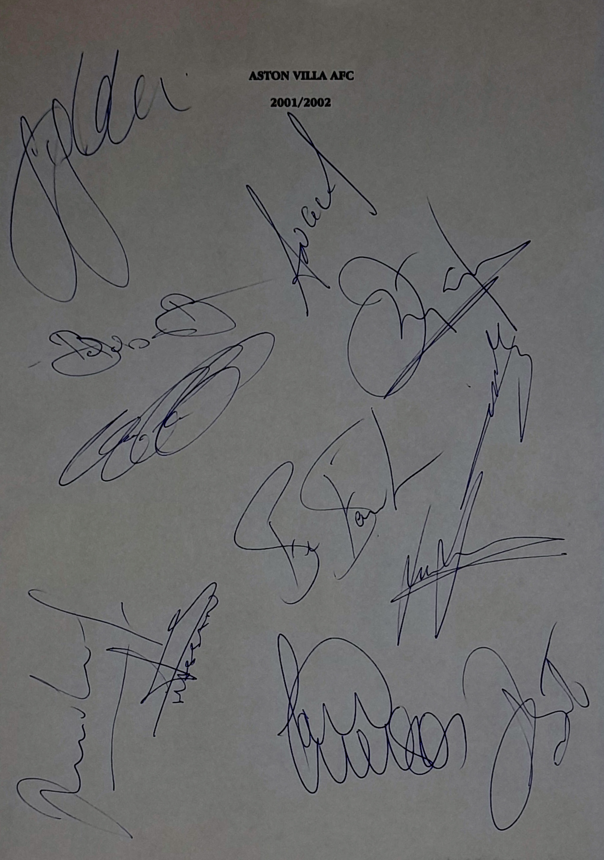 ASTON VILLA 2001-02 SEASON AUTOGRAPHS