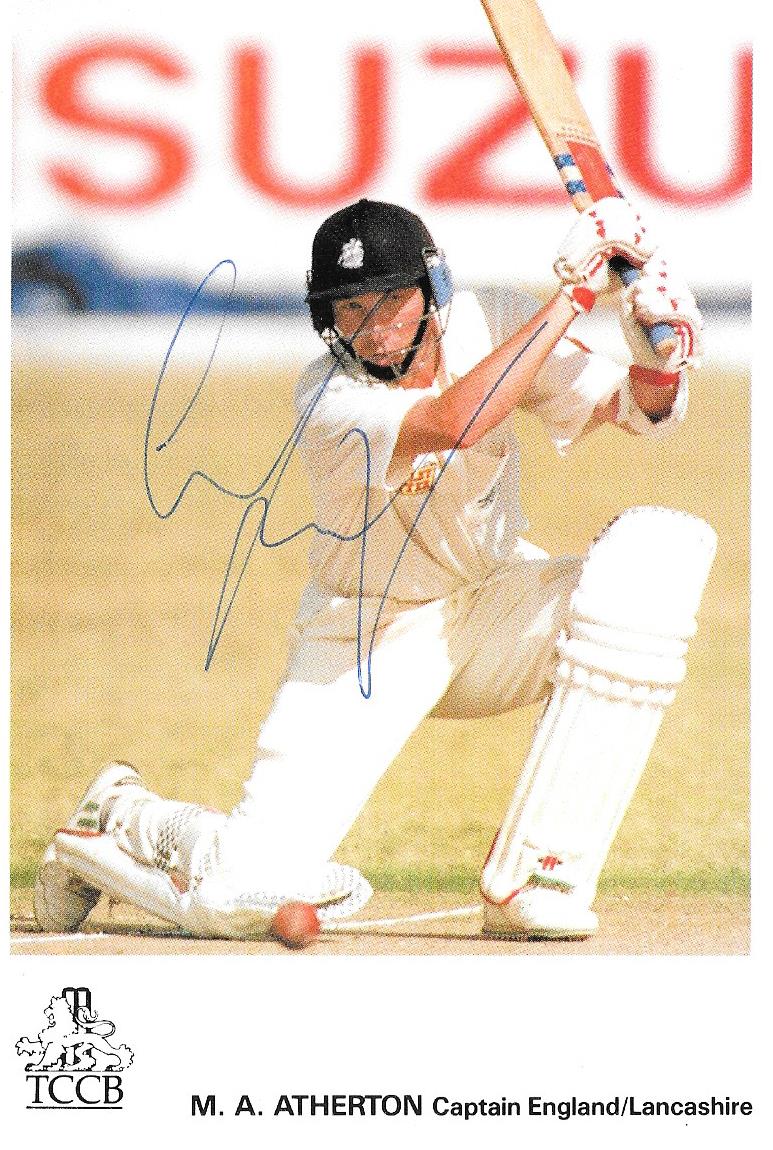 CRICKET M. A. ATHERTON LANCASHIRE & ENGLAND AUTOGRAPHED TCCB PHOTO CARD