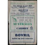 RUGBY UNION 1947 CARDIFF V AUSTRALIA