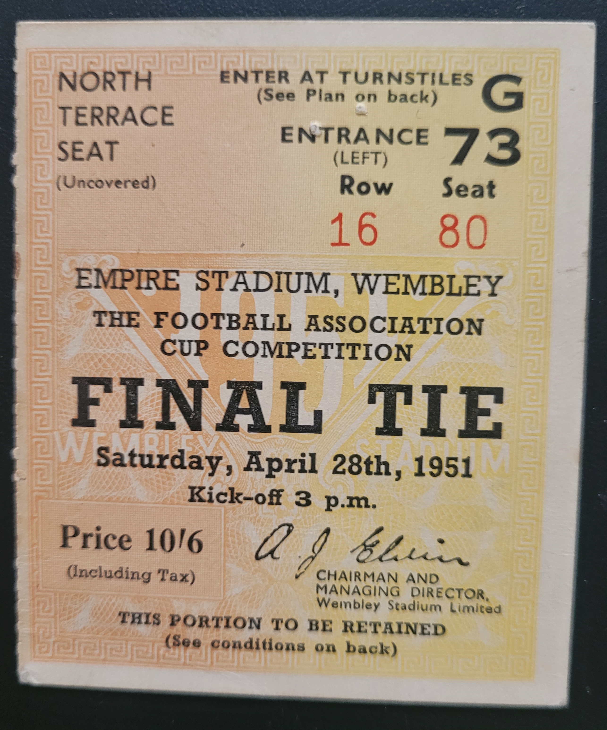 1951 FA CUP FINAL BLACKPOOL V NEWCASTLE UNITED TICKET