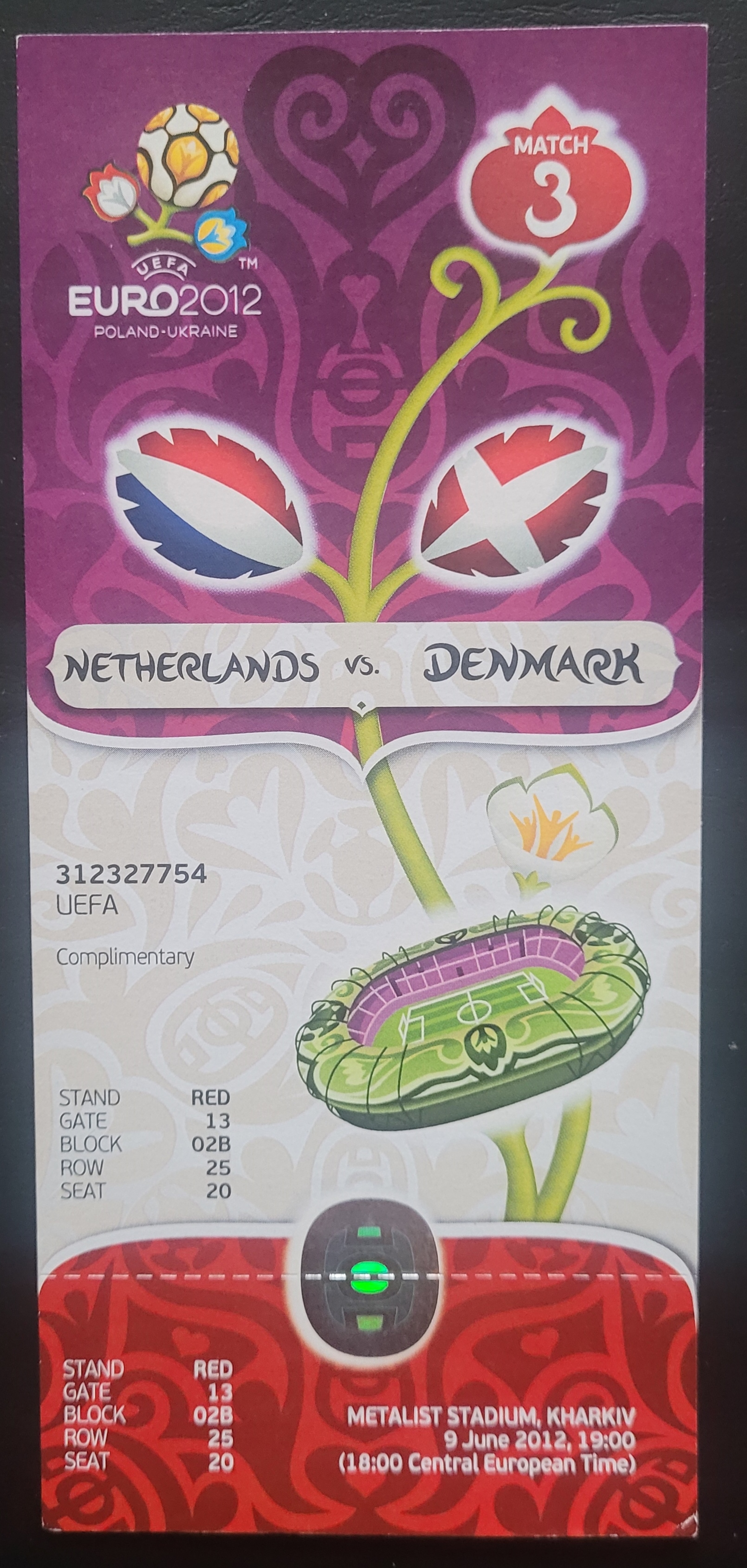 EURO 2012 DENEMARK V NETHERLANDS UNUSED TICKET