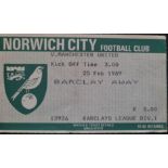 1988-89 NORWICH CITY V MANCHESTER UNITED TICKET