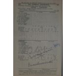 CRICKET 1958 SUSSEX V HAMPSHIRE AUTOGRAPHED SCORECARD