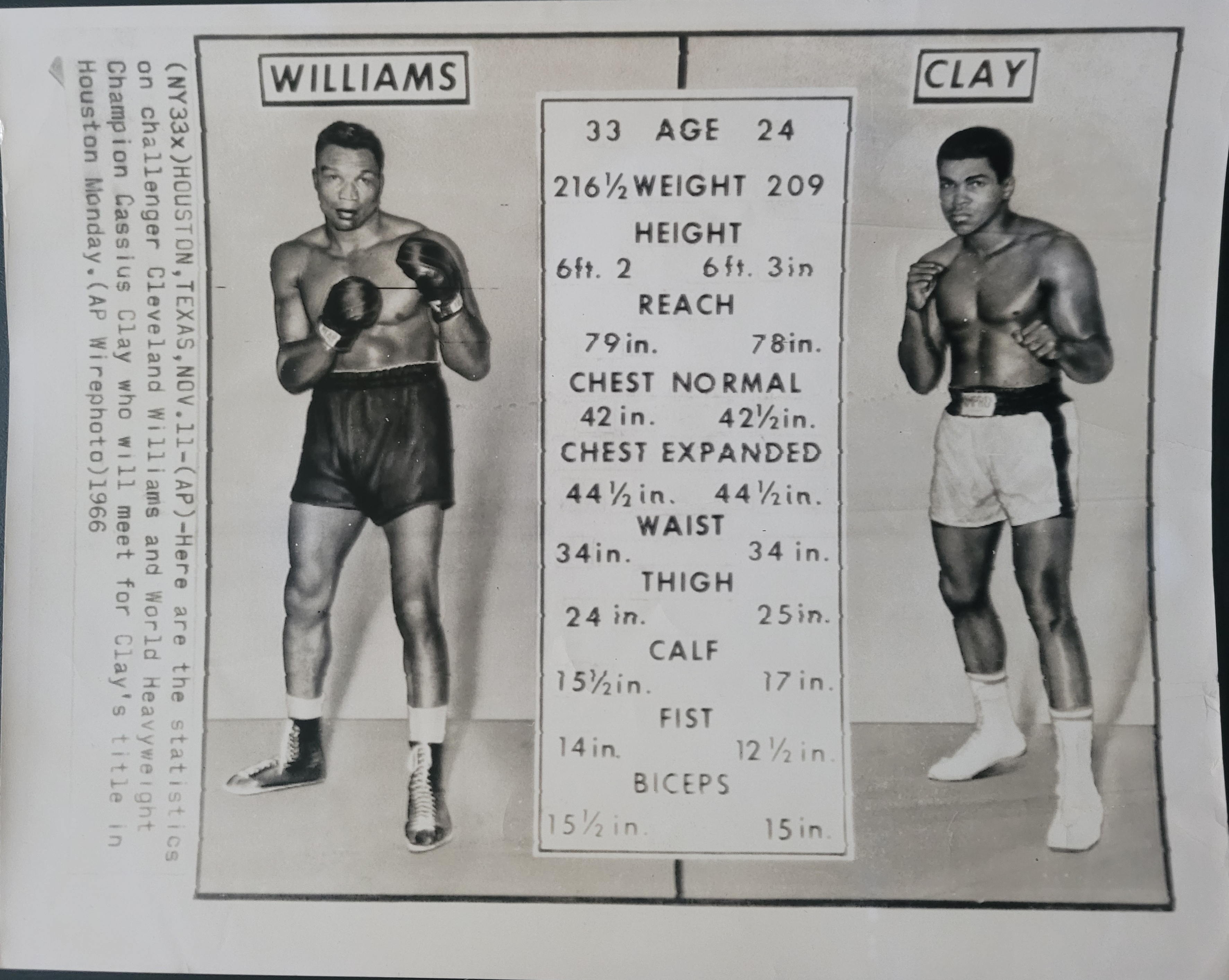 BOXING ORIGINAL 1966 CASSIUS CLAY ( MUHAMMAD ALI ) PRESS PHOTO