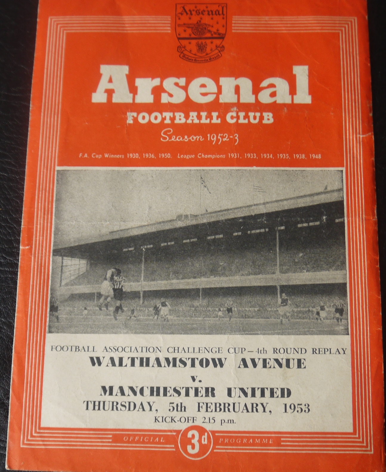 1953 MANCHESTER UNITED V WALTHAMSTOW AVENUE FA CUP FINAL REPLAY AT ARSENAL