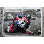 MOTORCYCLE - AGED LOOK JOHN MCGUINNESS ISLE OF MAN TT CHAMPIONS VERY LARGE METAL WALL PLAQUE