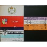 RUGBY UNION 1977 LIONS V BARBARIANS PROGRAMME & UNUSED TICKET