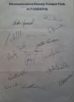 CRICKET GLOUCESTERSHIRE OFFICIAL AUTOGRAPH SHEET