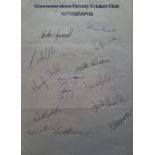 CRICKET GLOUCESTERSHIRE OFFICIAL AUTOGRAPH SHEET