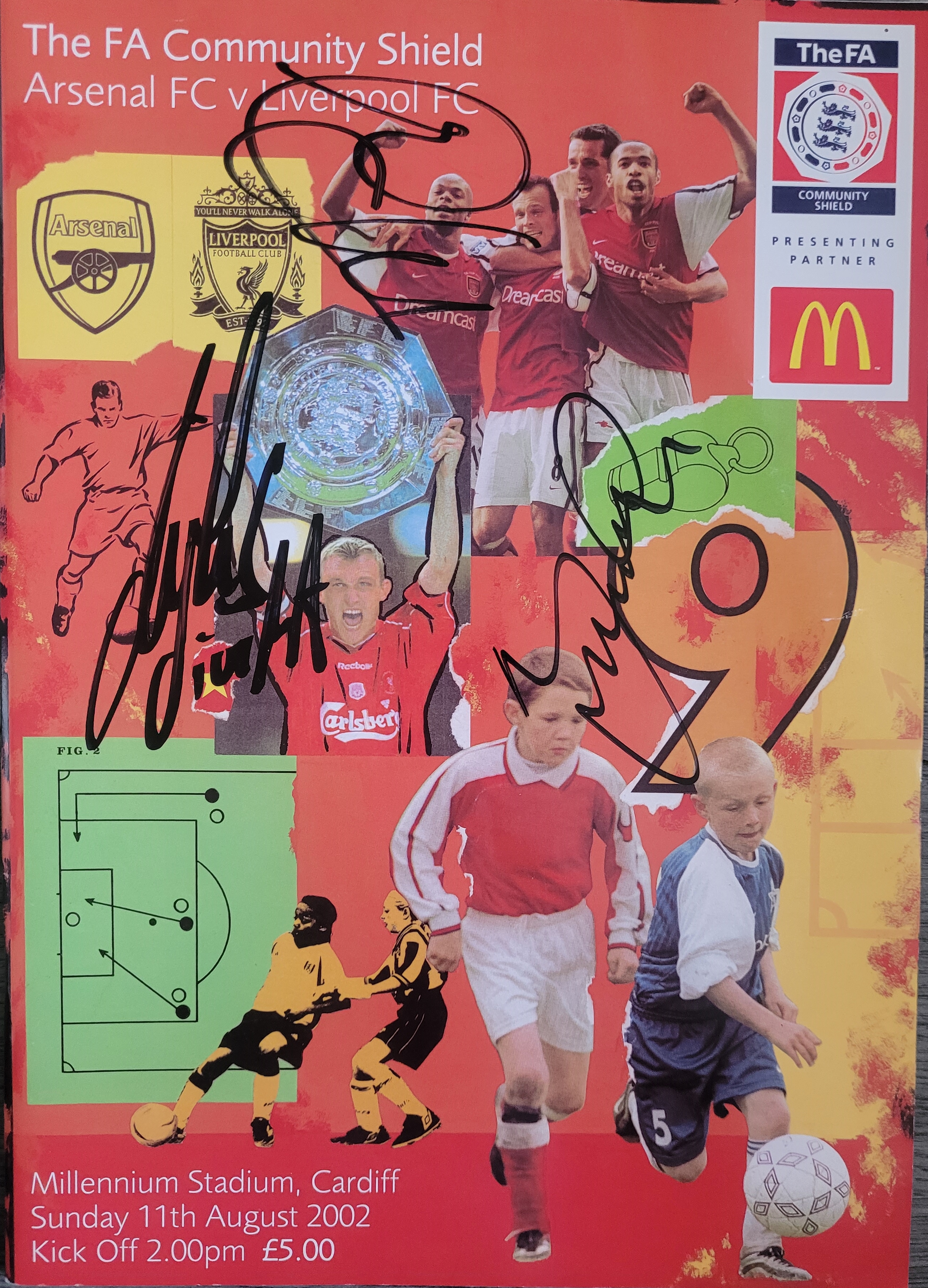 2002 CHARITY SHIELD ARSENAL V LIVERPOOL AUTOGRAPHED BY EDU, KEOWN & 1 OTHER