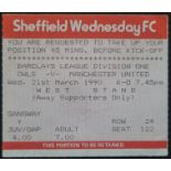 1989-90 SHEFFIELD WEDNESDAY V MANCHESTER UNITED TICKET