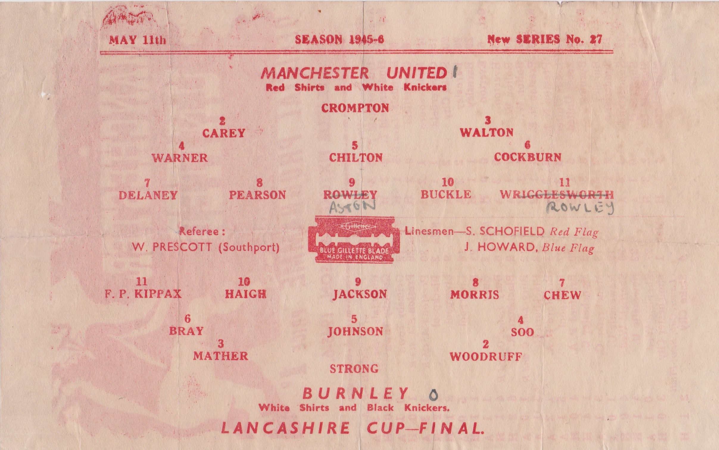 MANCHESTER UNITED V BURNLEY LANCASHIRE CUP FINAL 1946 - Image 2 of 2