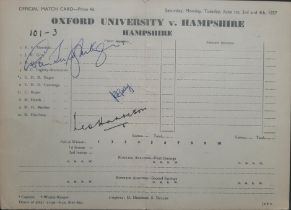 CRICKET 1957 OXFORD UNIVERSITY V HAMPSHIRE AUTOGRAPHED SCORECARD