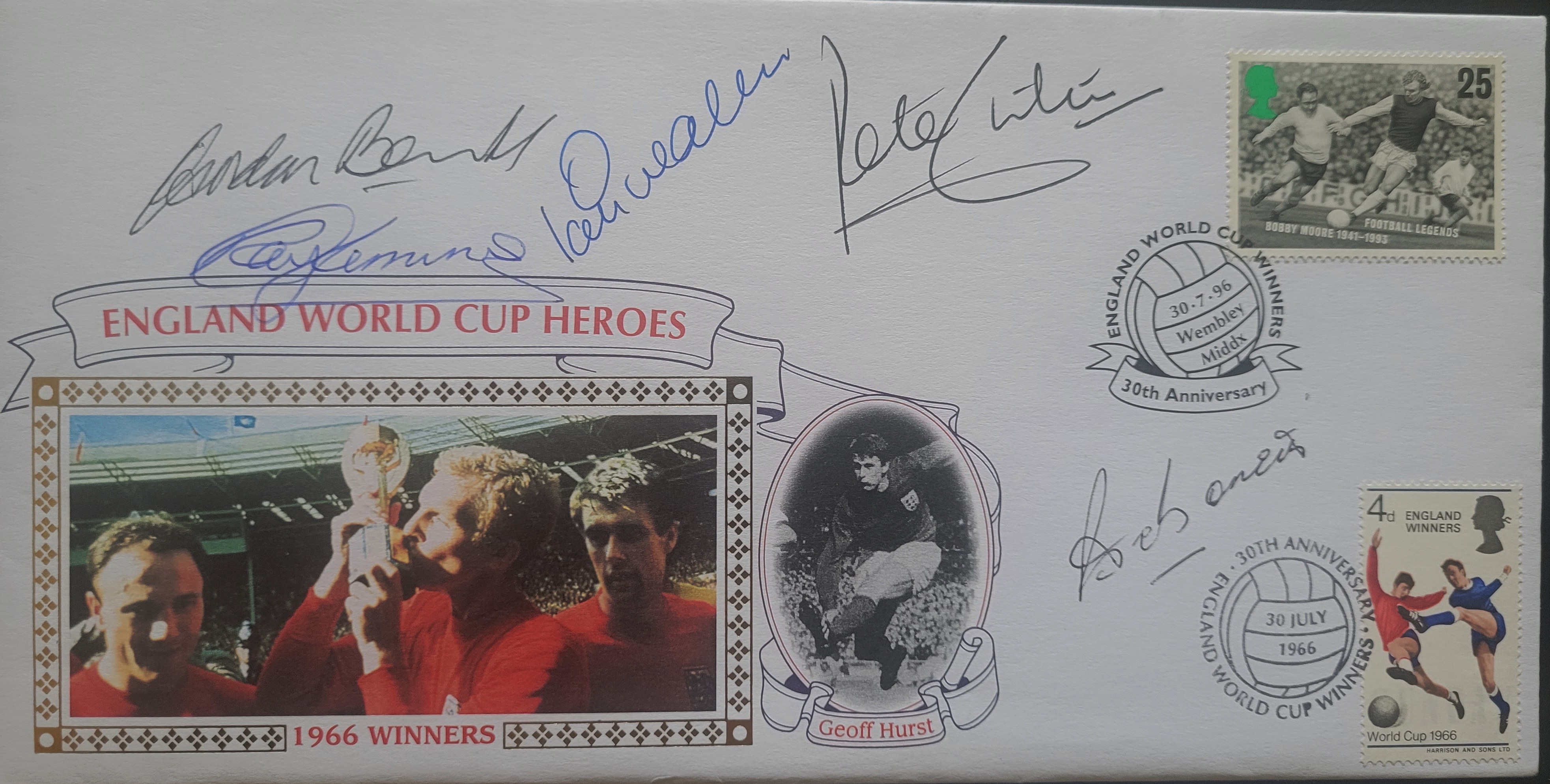 WORLD CUP POSTAL COVER AUTOGRAPHED BY 5 ENGLAND GOALKEEPERS