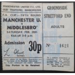 1971-72 MANCHESTER UNITED V MIDDLESBROUGH FA CUP TICKET