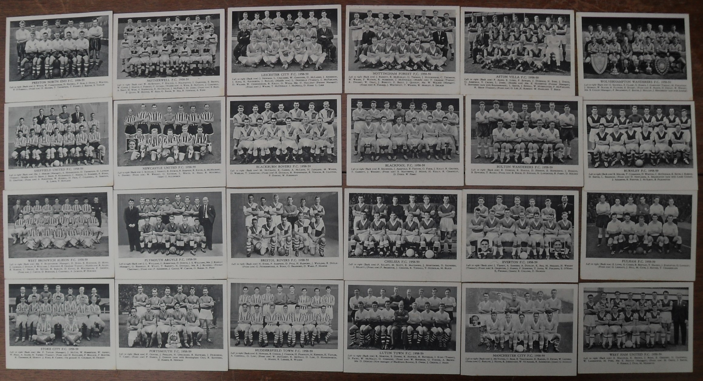 1958/59 FLEETWAY TEAM CARDS X 24 ASTON VILLA, CHELSEA, FULHAM ETC.