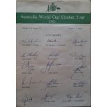 CRICKET AUSTRALIA 1983 WORLD CUP TOUR OFFICIAL AUTOGRAPH SHEET