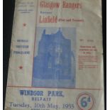 1955 LINFIELD V GLASGOW RANGERS FRIENDLY