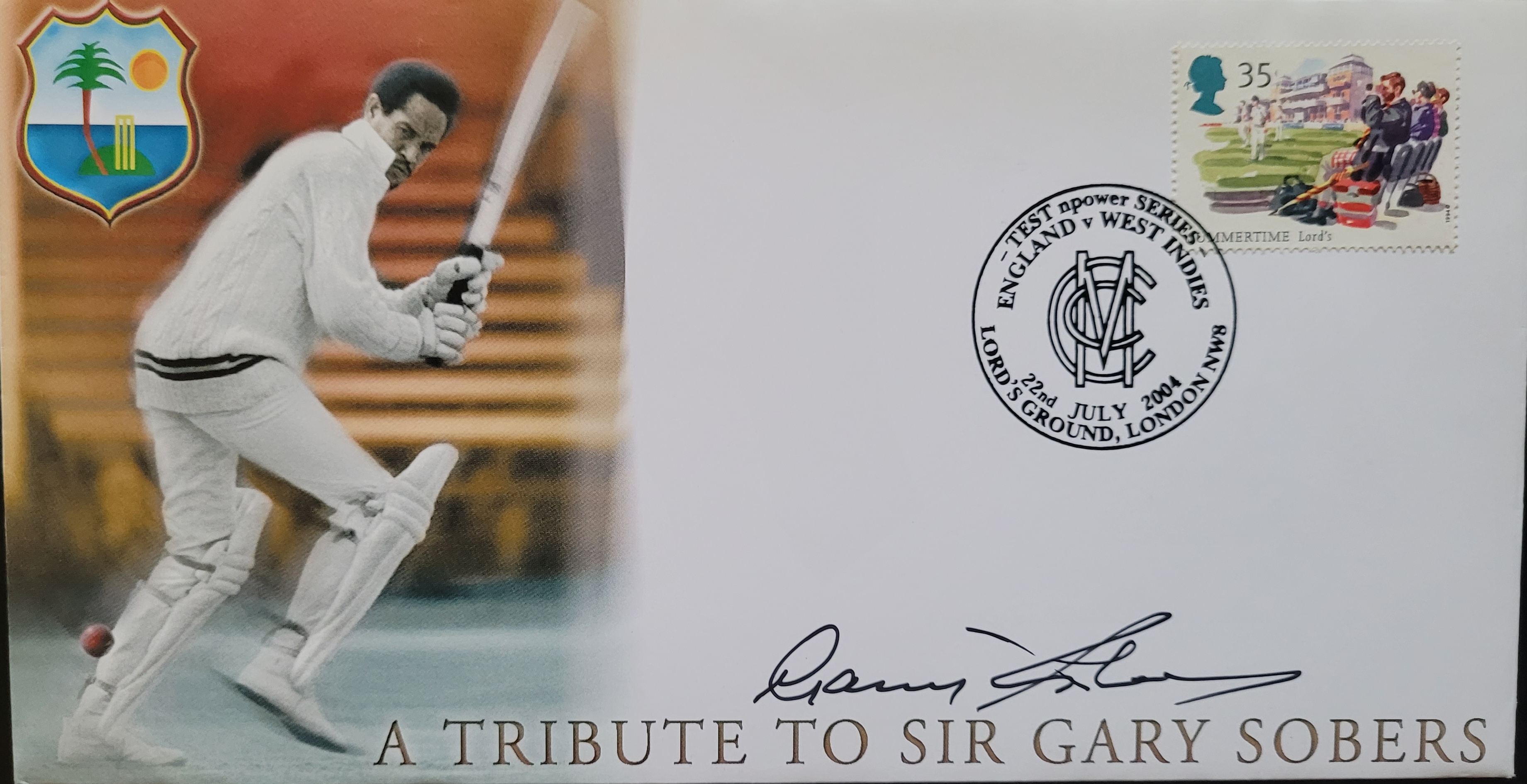 WEST INDIES GARY SOBERS AUTOGRAPHED CRICKET POSTAL COVER