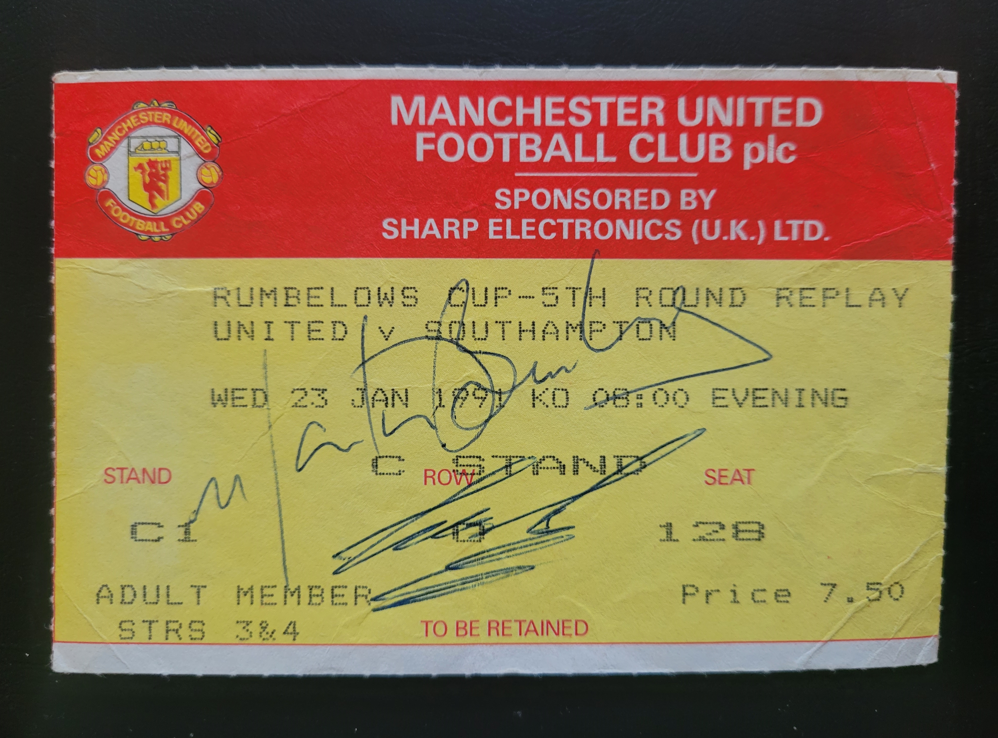1990-91 MANCHESTER UNITED V SOUTHAMPTON FA CUP 5TH ROUND REPLAY TICKET
