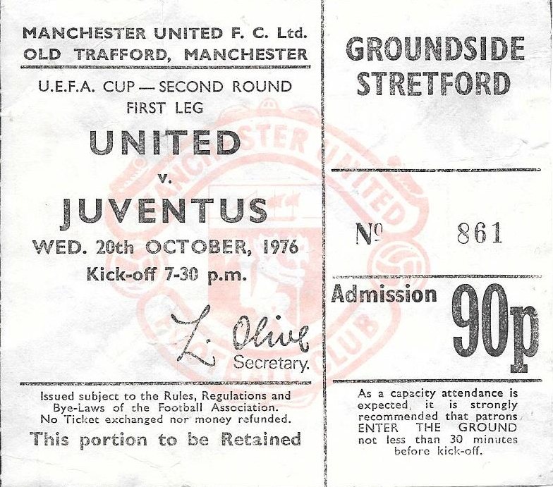 1976-77 MANCHESTER UNITED V JUVENTUS UEFA CUP TICKET