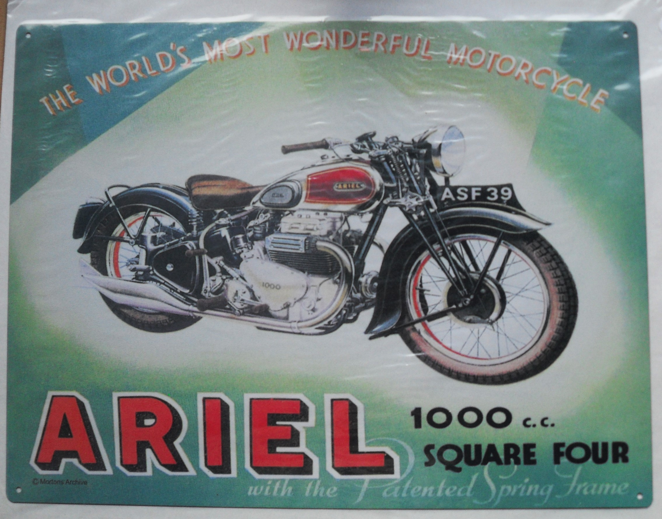 MOTORCYCLE - ARIEL 1000 SQUARE FOUR VERY LARGE METAL WALL PLAQUE