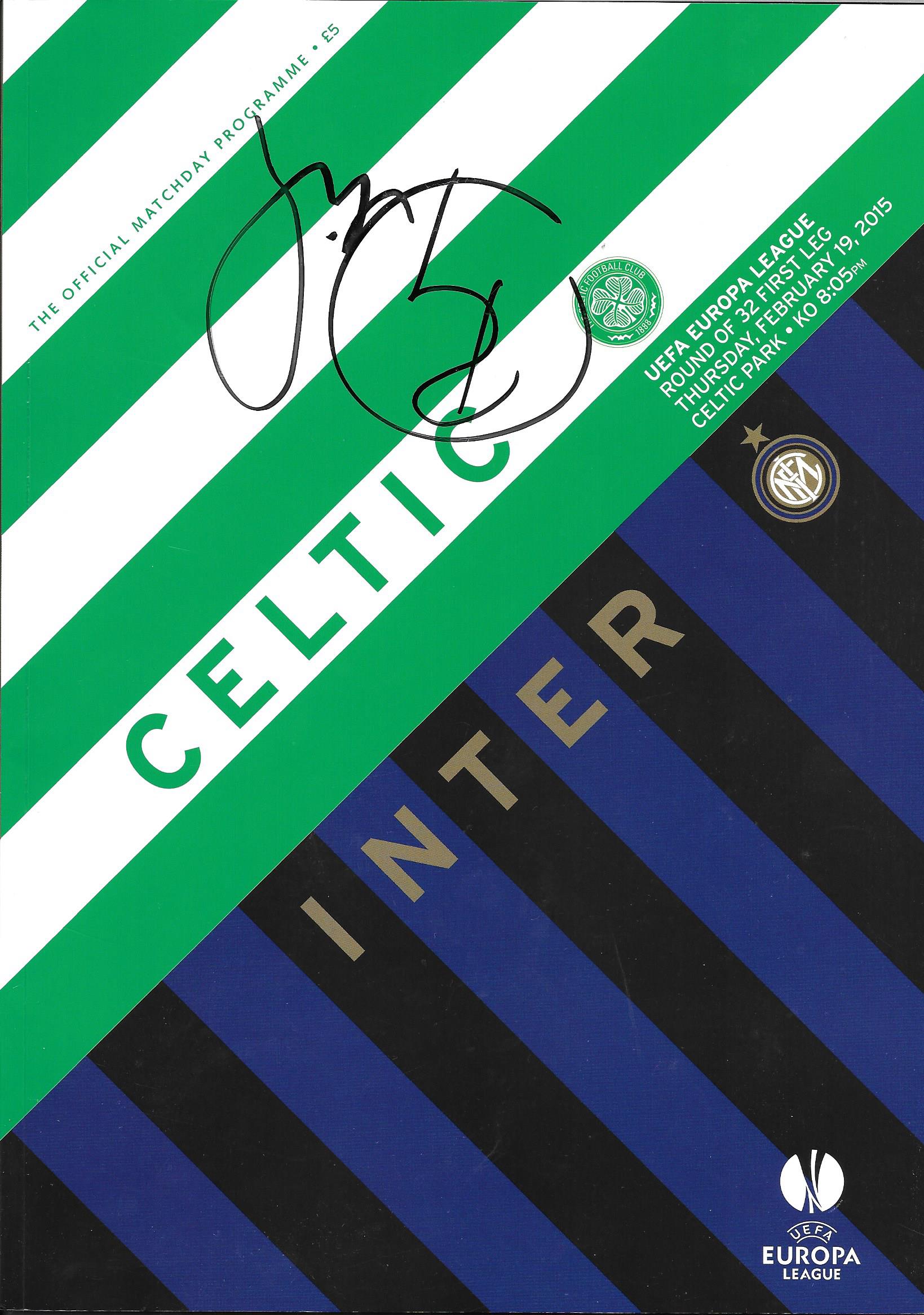 2015 CELTIC V INTER MILAN EUROPA LEAGUE AUTOGRAPHED PROGRAMME & OFFICIAL TEAM SHEET