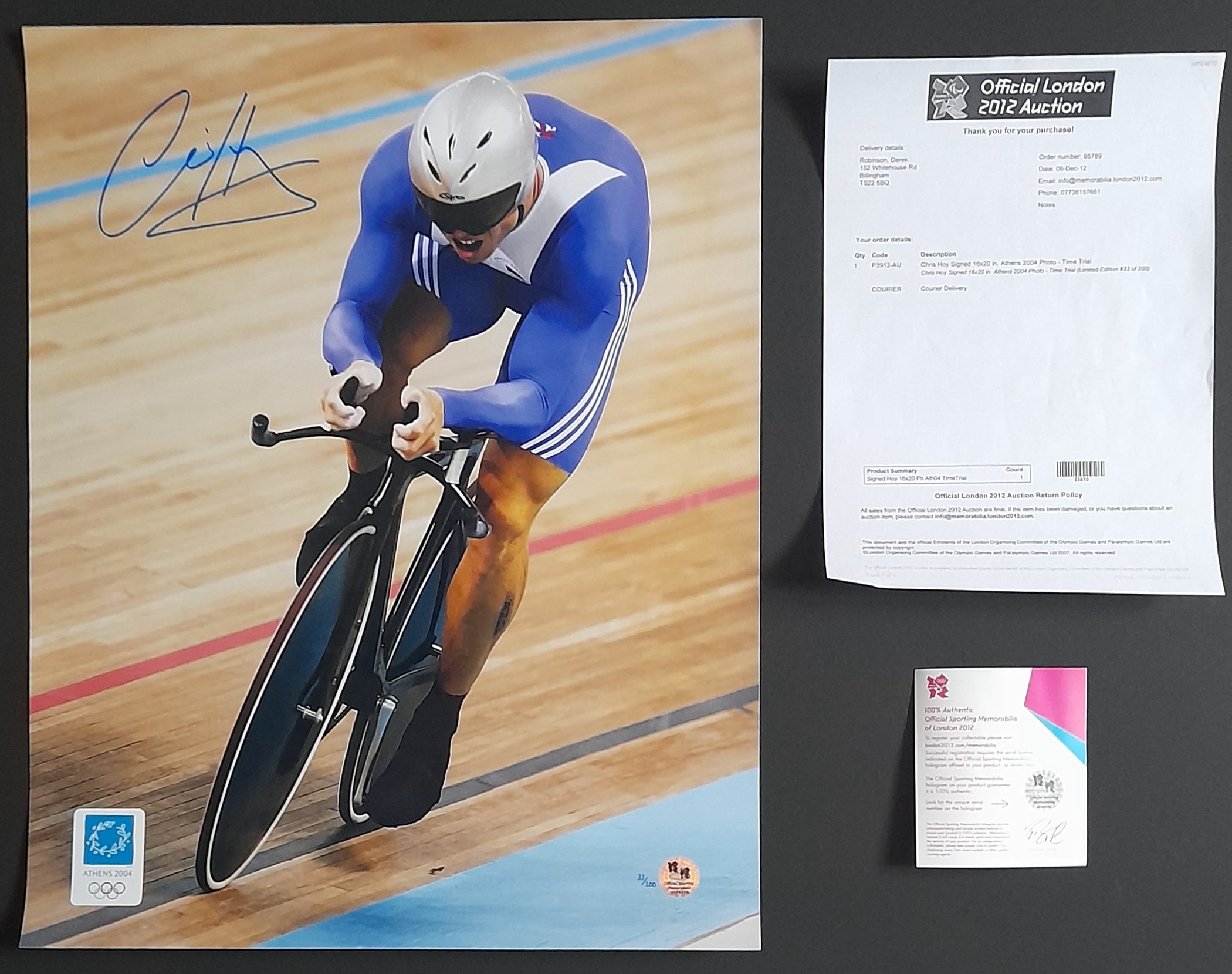 2004 OLYMPICS CHRIS HOY OFFICIAL AUTOGRAPHED PHOTO