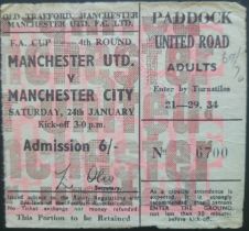 1969-70 MANCHESTER UNITED V MANCHESTER CITY FA CUP 4TH ROUND TICKET