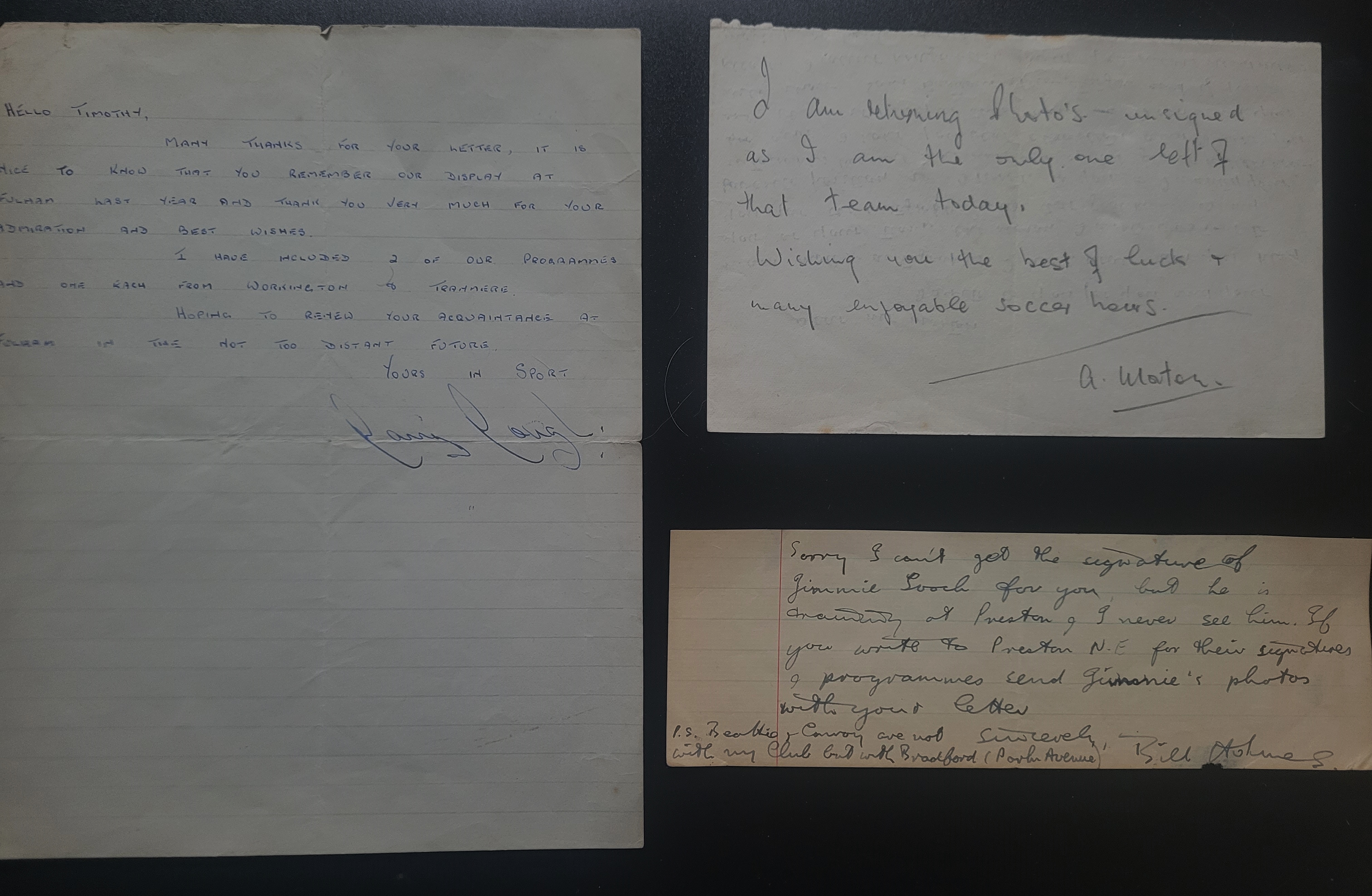 LETTERS FROM PLAYERS & FOOTBALL CLUBS