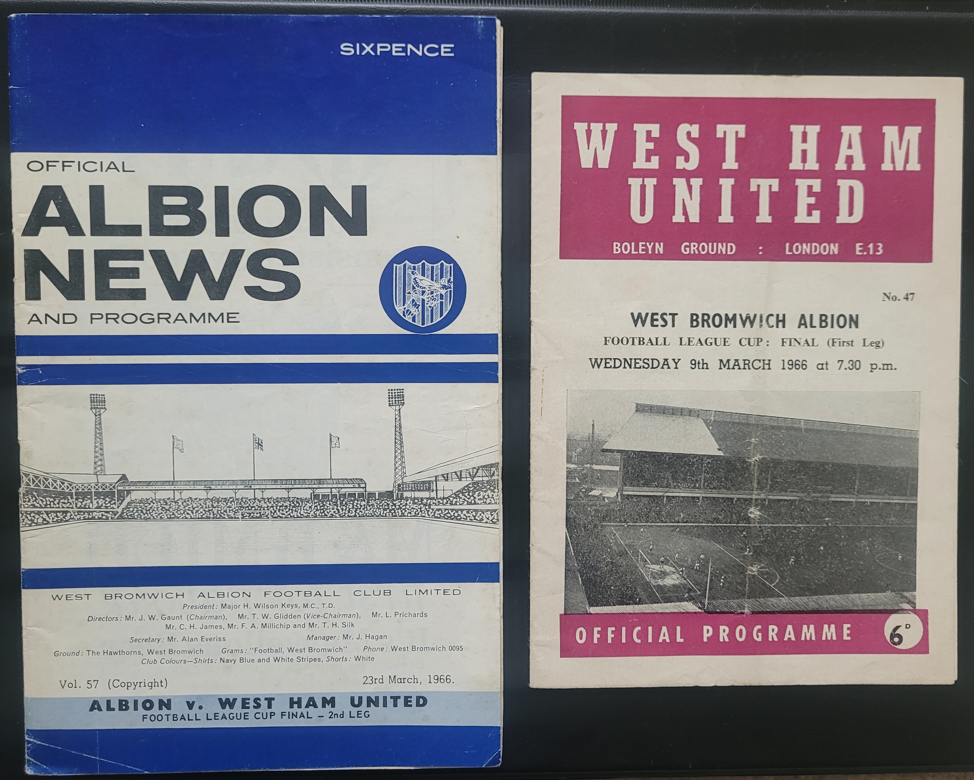 1966 WEST BROMWICH ALBION V WEST HAM UNITED LEAGUE CUP FINAL BOTH LEGS