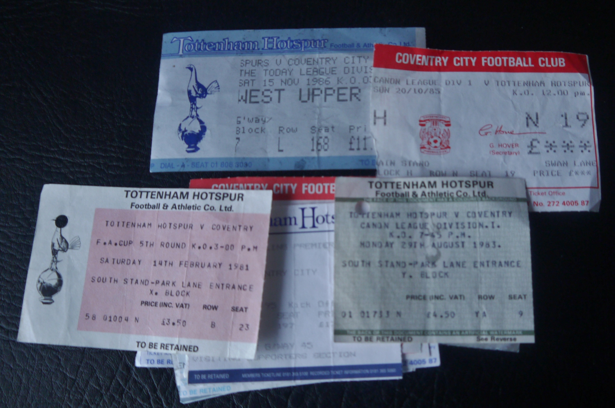 1980'S COVENTRY CITY V TOTTENHAM HOTSPUR HOME & AWAY MATCH TICKETS X 15