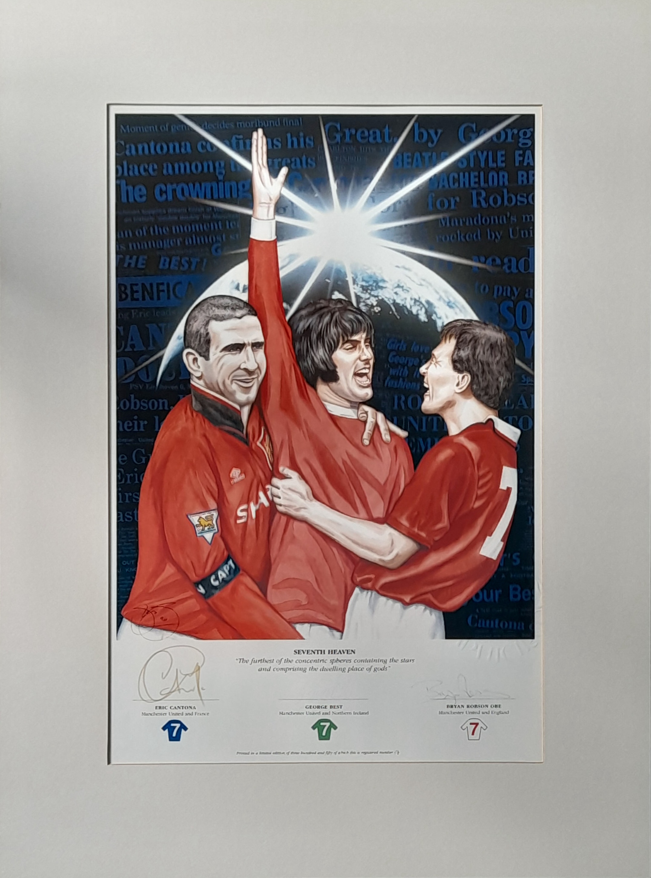 MANCHESTER UNITED SEVENTH HEAVEN LITHOGRAPH SIGNED BY ERIC CANTONA, GEORGE BEST & BRYAN ROBSON - Image 2 of 5