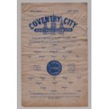1953/54 COVENTRY CITY V SOUTHAMPTON SINGLE SHEET