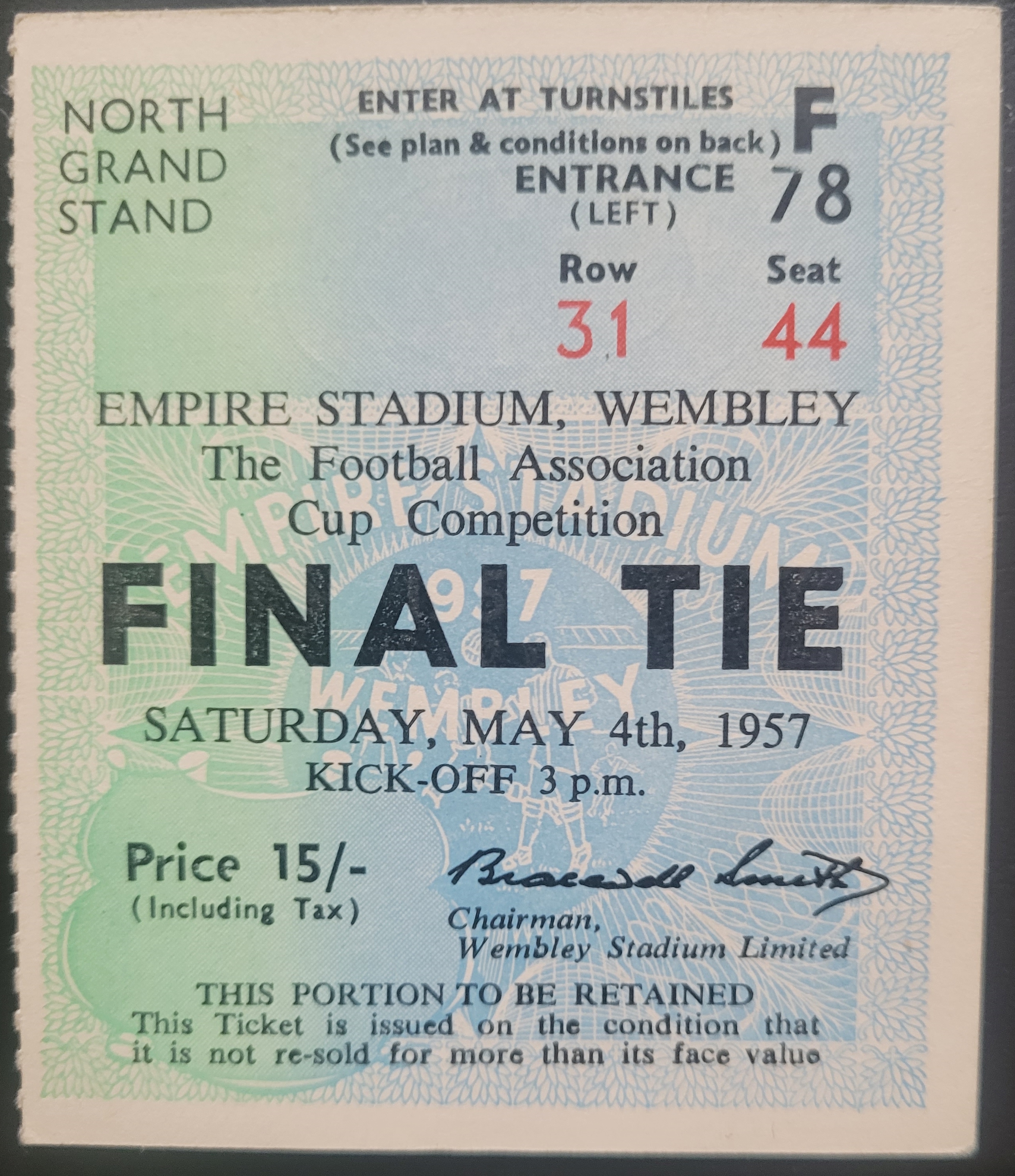 1957 MANCHESTER UNITED V ASTON VILLA FA CUP FINAL TICKET