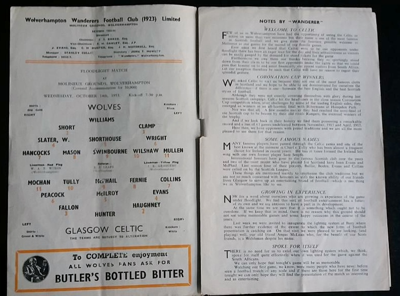 1953 WOLVERHAMPTON WANDERERS V GLASGOW CELTIC FRIENDLY - Image 2 of 2