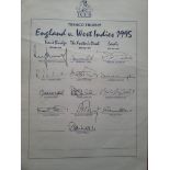 CRICKET 1995 ENGLAND V WEST INDIES OFFICIAL AUTOGRAPH SHEET