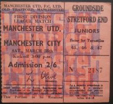 1968-69 MANCHESTER UNITED V MANCHESTER CITY TICKET