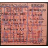 1968-69 MANCHESTER UNITED V MANCHESTER CITY TICKET